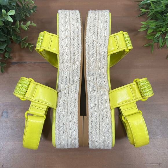 Tory Burch Sport Espadrille Raffia & Leather Platform Sandals Green Size 6 - Picture 6 of 8
